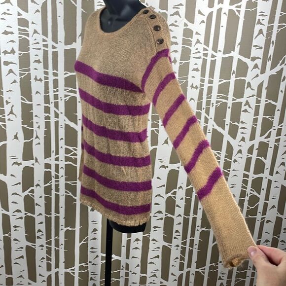 Ann Taylor LOFT Camel Tan & Purple Striped Loose Knit Mohair Blend Sweater sz XS - Picture 2 of 7